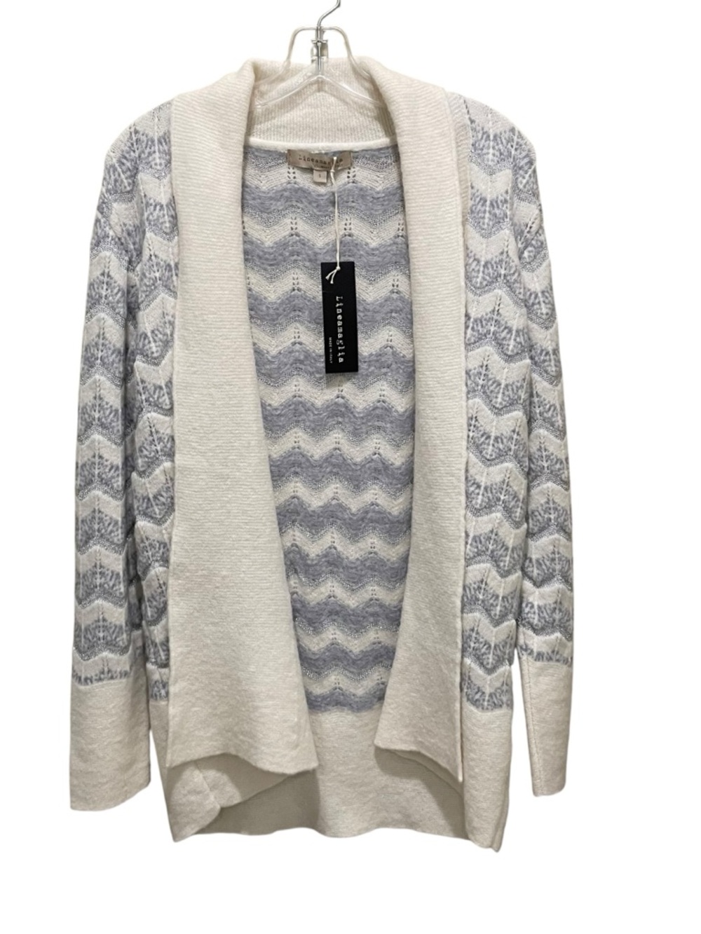 Lineaemaglia Open Front Chevron Knit Cardigan Ivory Sage Women Size Small NWT